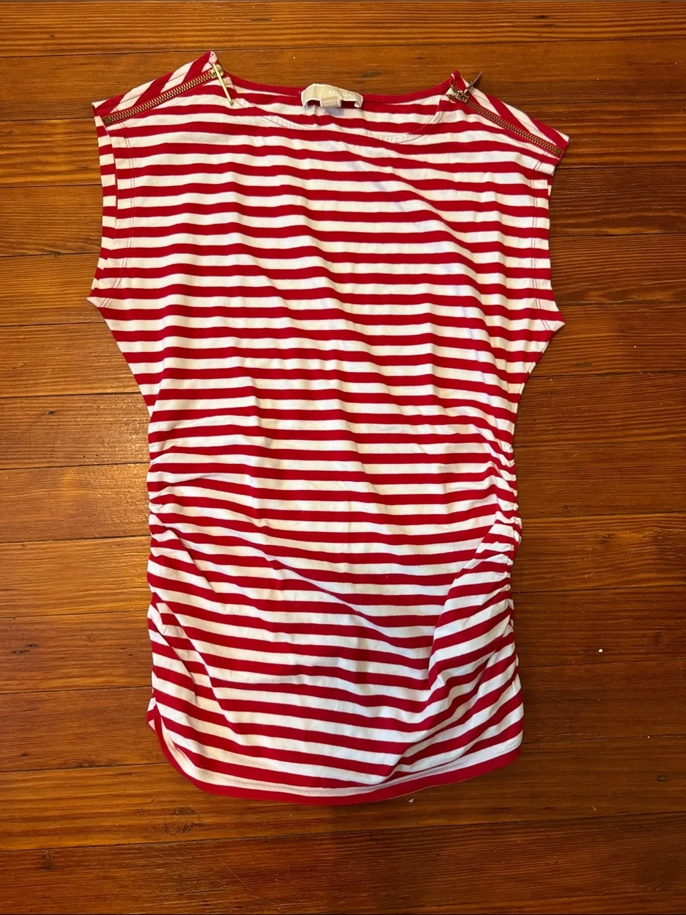 Michael Kors Red and White Striped Sleeveless Top with ruched sides size S